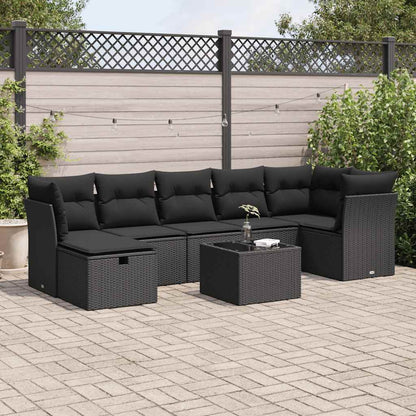 Set Divani da Giardino con Cuscini 8 pz Nero in Polyrattan