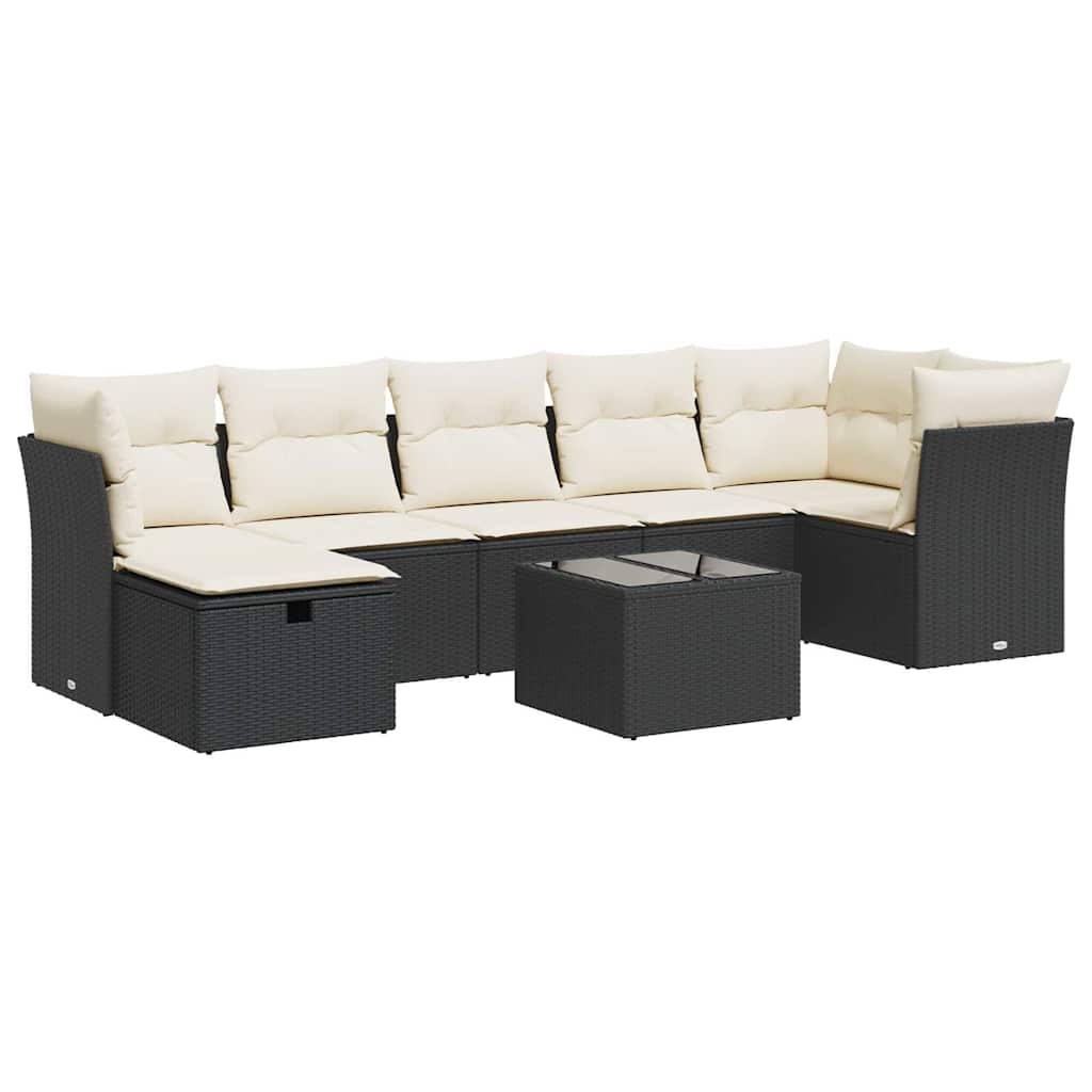 Set Divani da Giardino con Cuscini 8 pz Nero in Polyrattan | homemem39