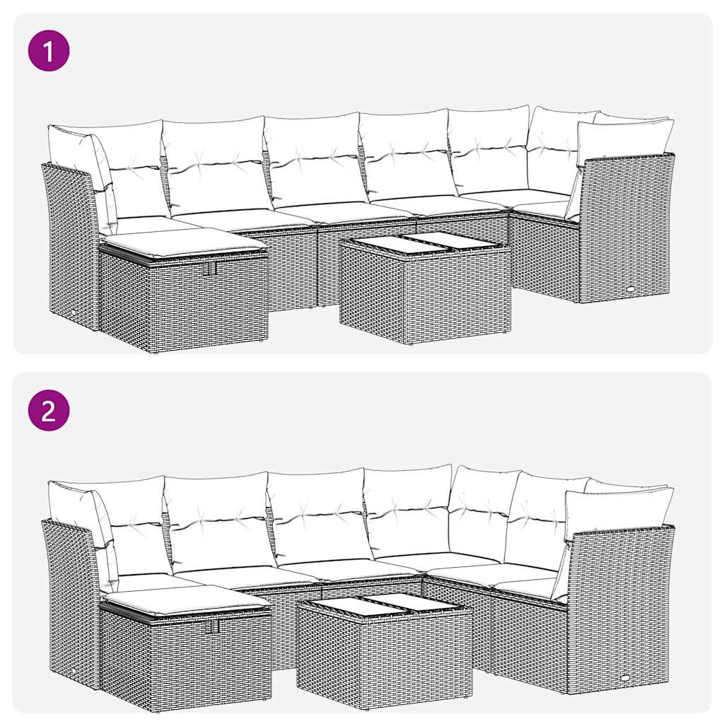 Set Divani da Giardino con Cuscini 8 pz Nero in Polyrattan | homemem39