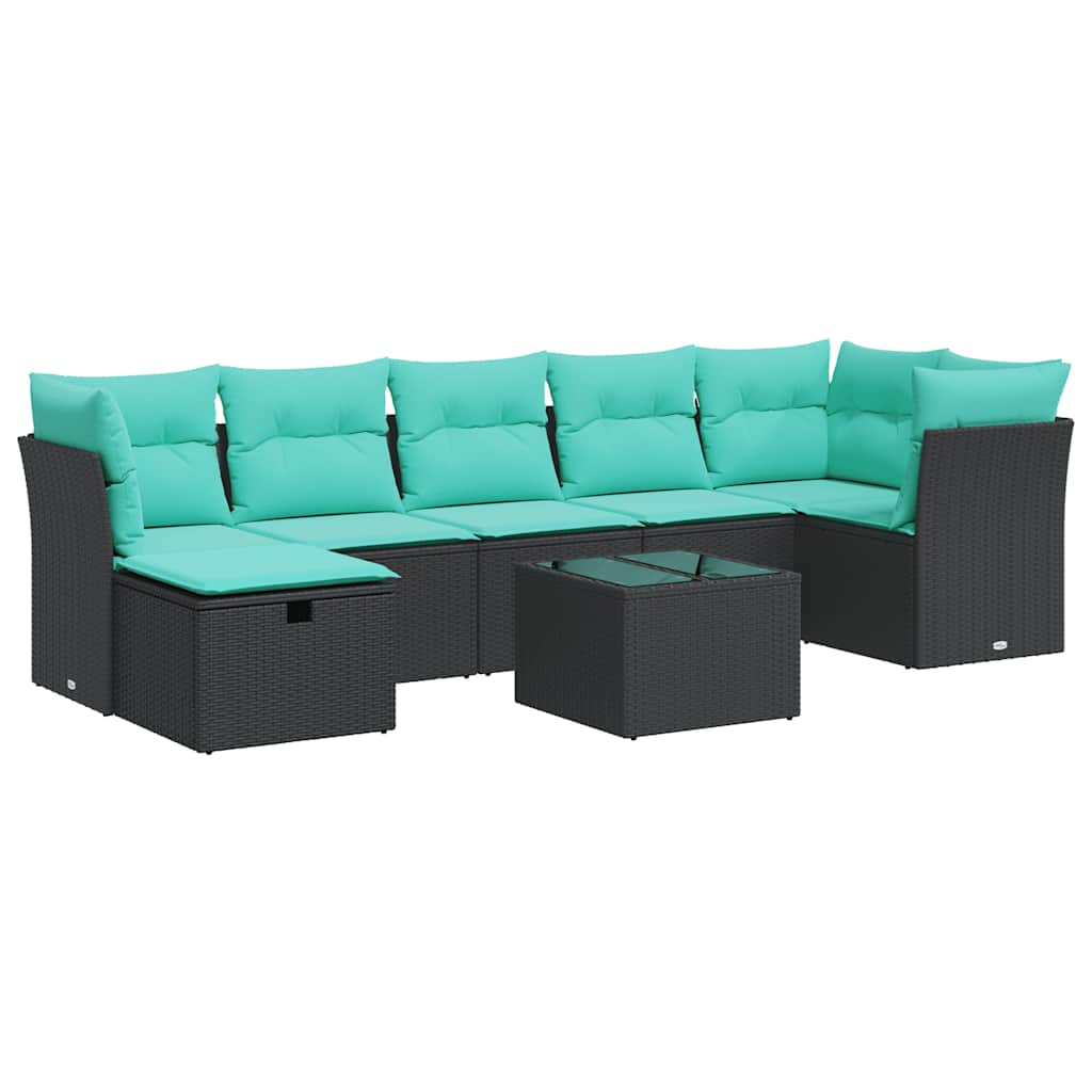 Set Divani da Giardino con Cuscini 8 pz Nero in Polyrattan | homemem39