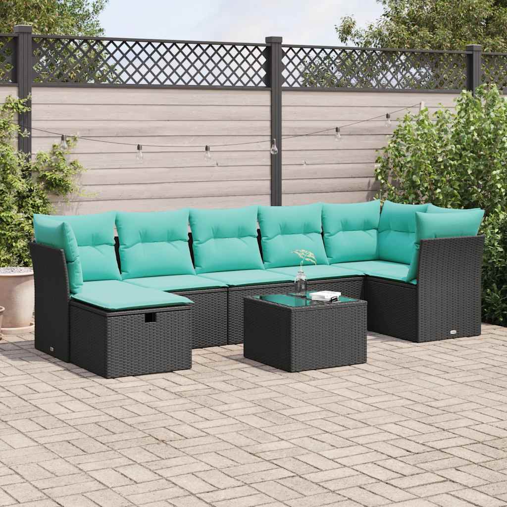 Set Divani da Giardino con Cuscini 8 pz Nero in Polyrattan | homemem39