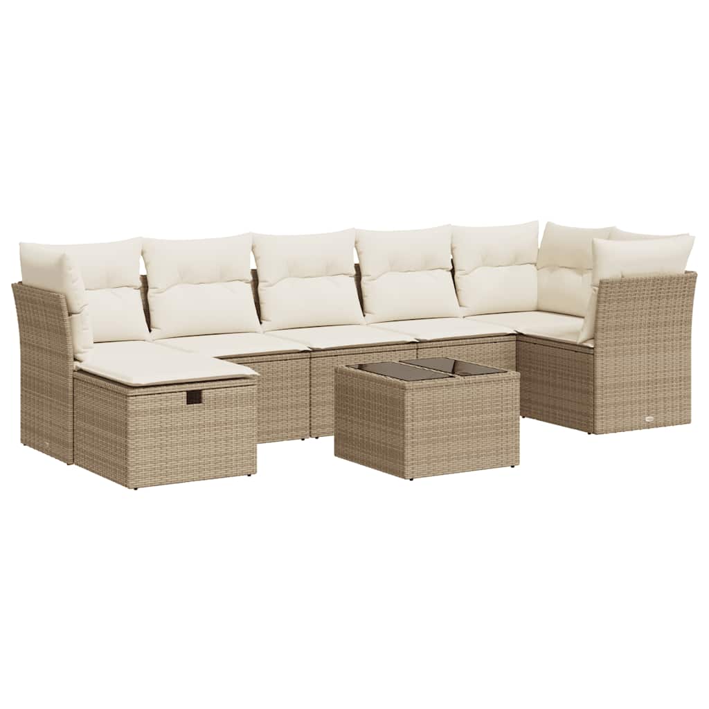 Set Divano da Giardino 8 pz con Cuscini Beige in Polyrattan