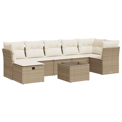 Set Divano da Giardino 8 pz con Cuscini Beige in Polyrattan