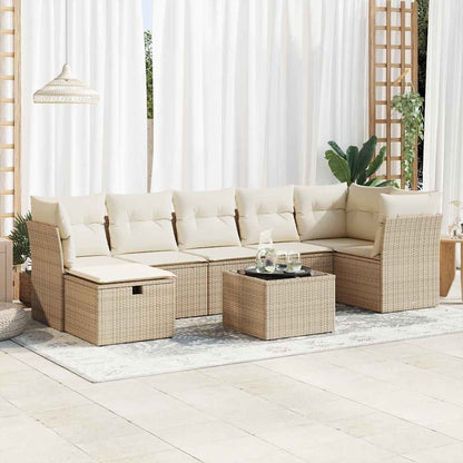 Set Divano da Giardino 8 pz con Cuscini Beige in Polyrattan