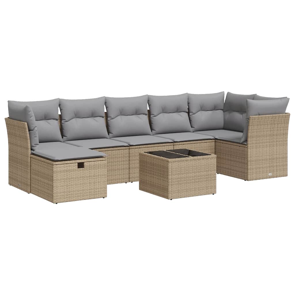Set Divano da Giardino 8 pz con Cuscini Beige in Polyrattan - homemem39