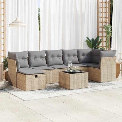 Set Divano da Giardino 8 pz con Cuscini Beige in Polyrattan