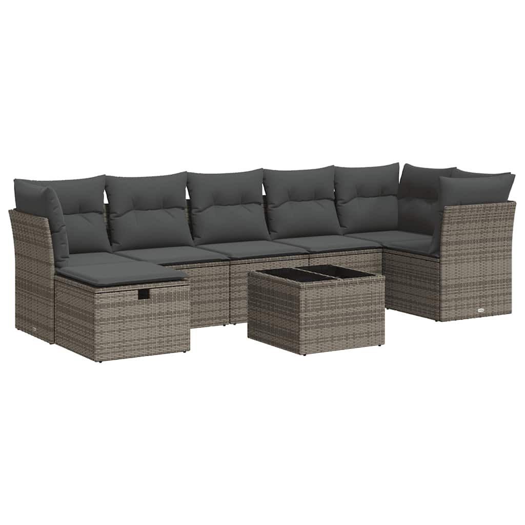 Set Divano da Giardino 8 pz con Cuscini Grigio in Polyrattan | homemem39
