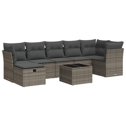 Set Divano da Giardino 8 pz con Cuscini Grigio in Polyrattan | homemem39