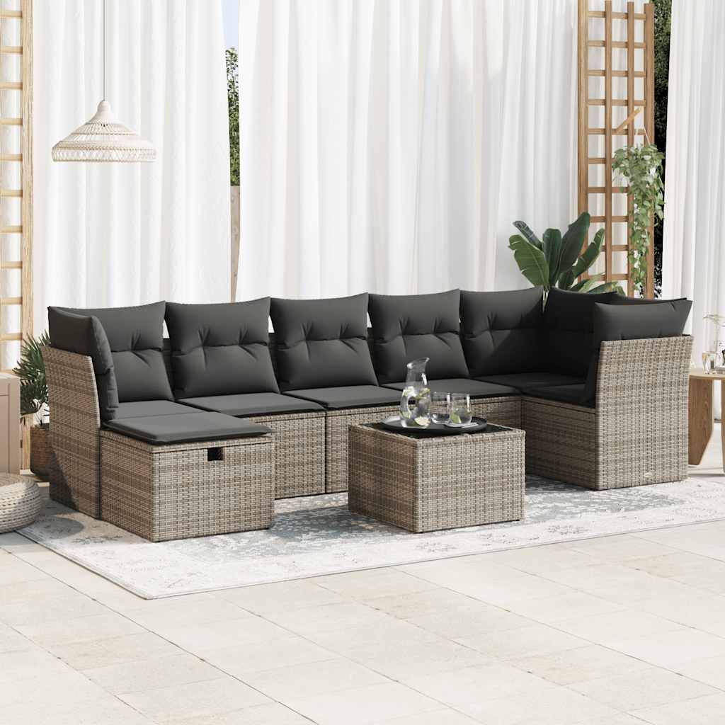 Set Divano da Giardino 8 pz con Cuscini Grigio in Polyrattan | homemem39