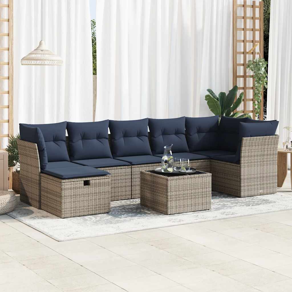 Set Divano da Giardino 8 pz con Cuscini Grigio in Polyrattan | homemem39