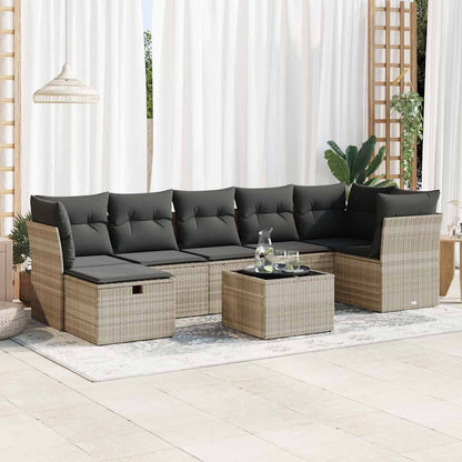 Set Divano da Giardino 8pz con Cuscini Grigio Chiaro Polyrattan - homemem39