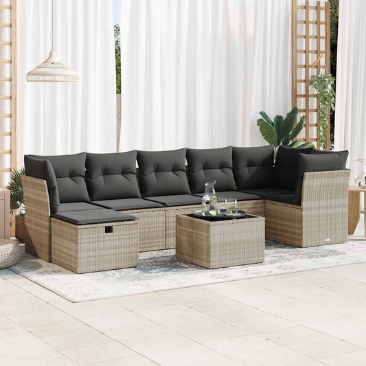 Set Divano da Giardino 8pz con Cuscini Grigio Chiaro Polyrattan - homemem39
