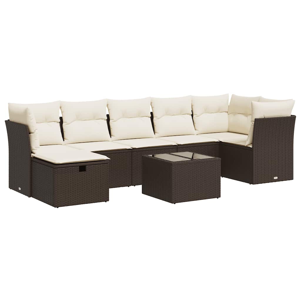 Set Divani da Giardino 8 pz con Cuscini Marrone in Polyrattan - homemem39