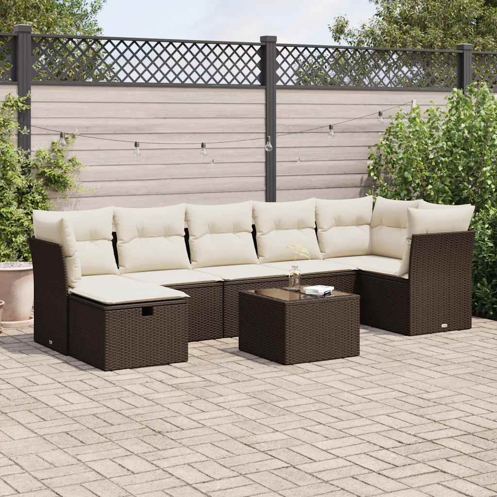 Set Divani da Giardino 8 pz con Cuscini Marrone in Polyrattan - homemem39