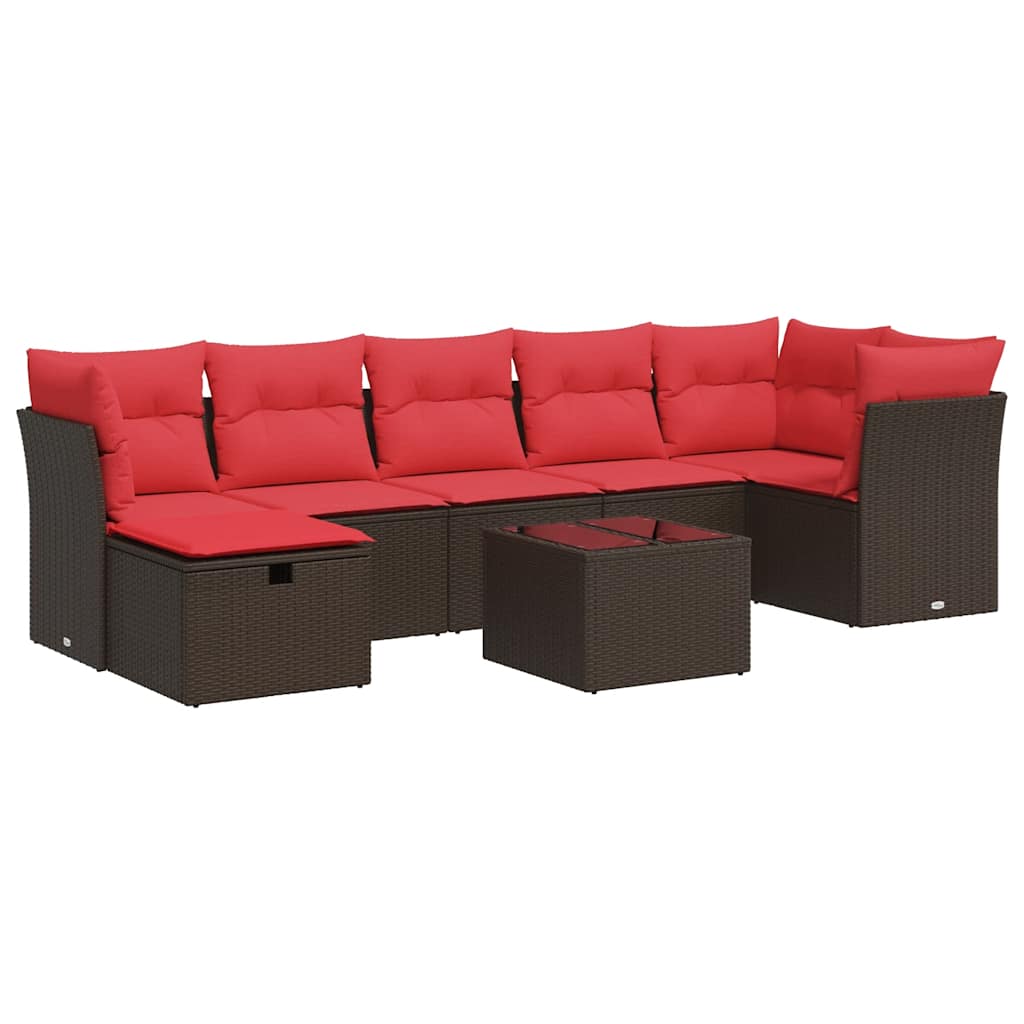 Set Divani da Giardino 8 pz con Cuscini Marrone in Polyrattan | homemem39