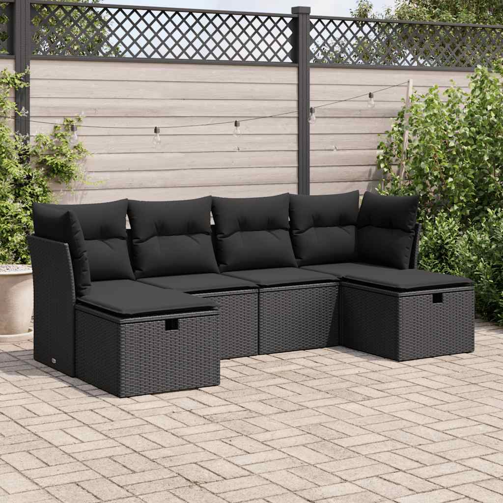 Set Divano da Giardino 6 pz con Cuscini Nero in Polyrattan | homemem39