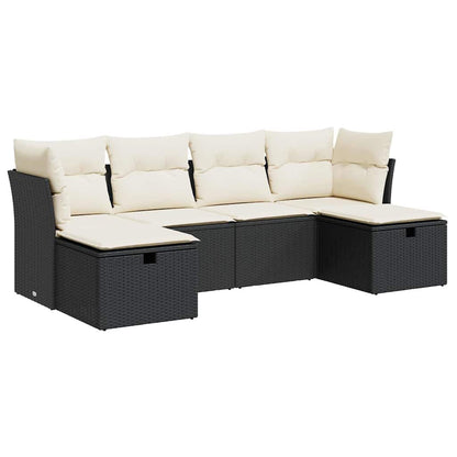 Set Divano da Giardino 6 pz con Cuscini Nero in Polyrattan | homemem39