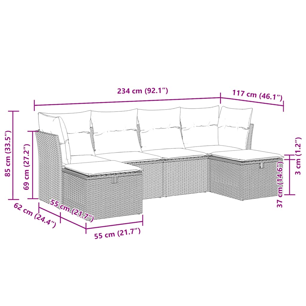 Set Divano da Giardino 6 pz con Cuscini Nero in Polyrattan | homemem39