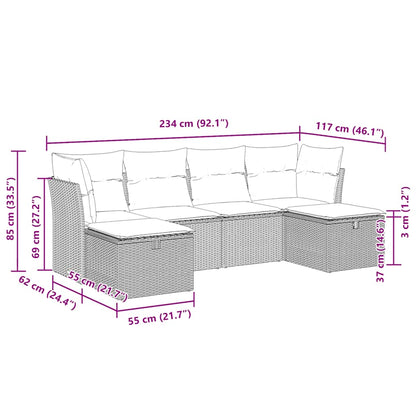 Set Divano da Giardino 6 pz con Cuscini Nero in Polyrattan | homemem39