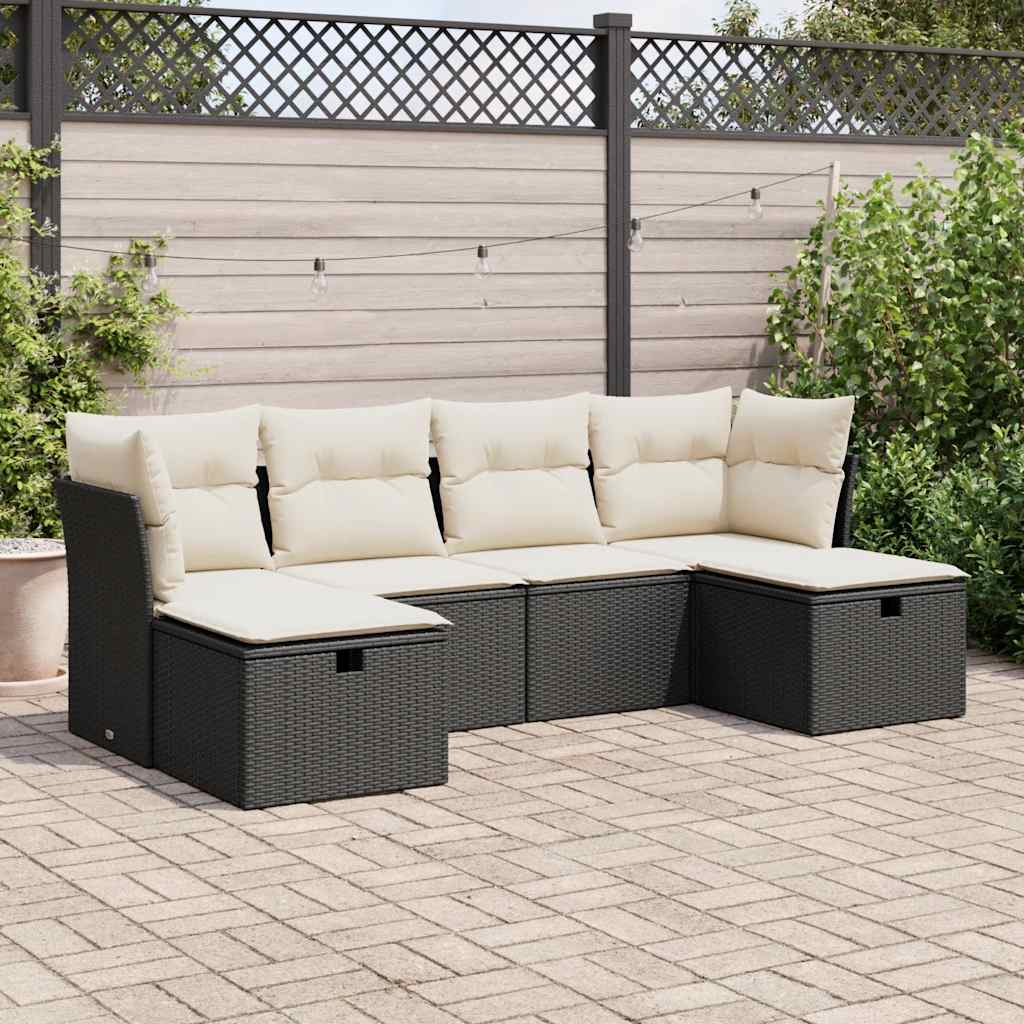 Set Divano da Giardino 6 pz con Cuscini Nero in Polyrattan | homemem39