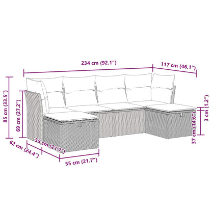 Set Divano da Giardino 6 pz con Cuscini Beige in Polyrattan