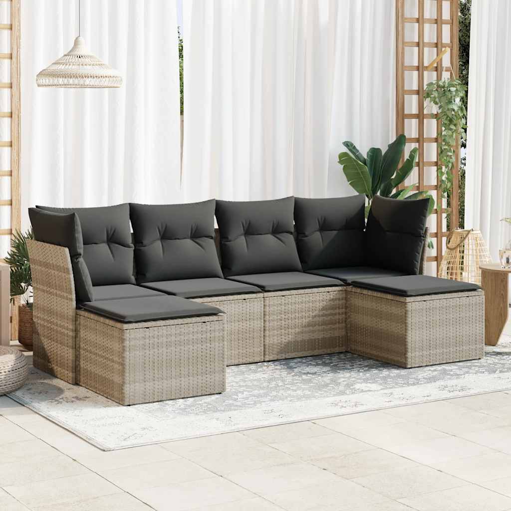 Set Divano da Giardino 6pz con Cuscini Grigio Chiaro Polyrattan - homemem39