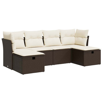 Set Divano da Giardino 6 pz con Cuscini Marrone in Polyrattan - homemem39