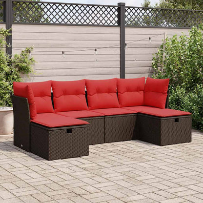 Set Divano da Giardino 6 pz con Cuscini Marrone in Polyrattan | homemem39