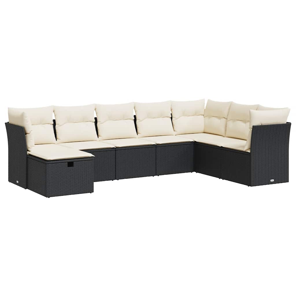 Set Divani da Giardino con Cuscini 8 pz Nero in Polyrattan | homemem39