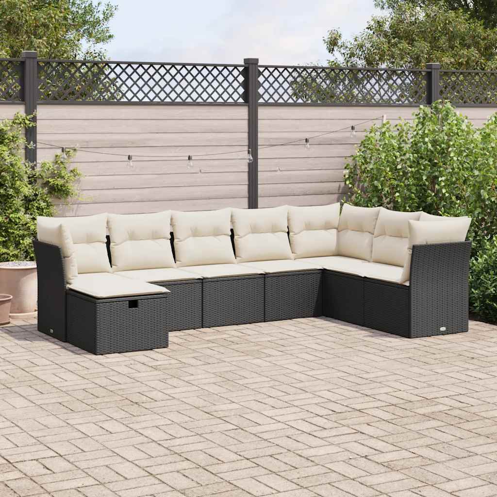 Set Divani da Giardino con Cuscini 8 pz Nero in Polyrattan | homemem39
