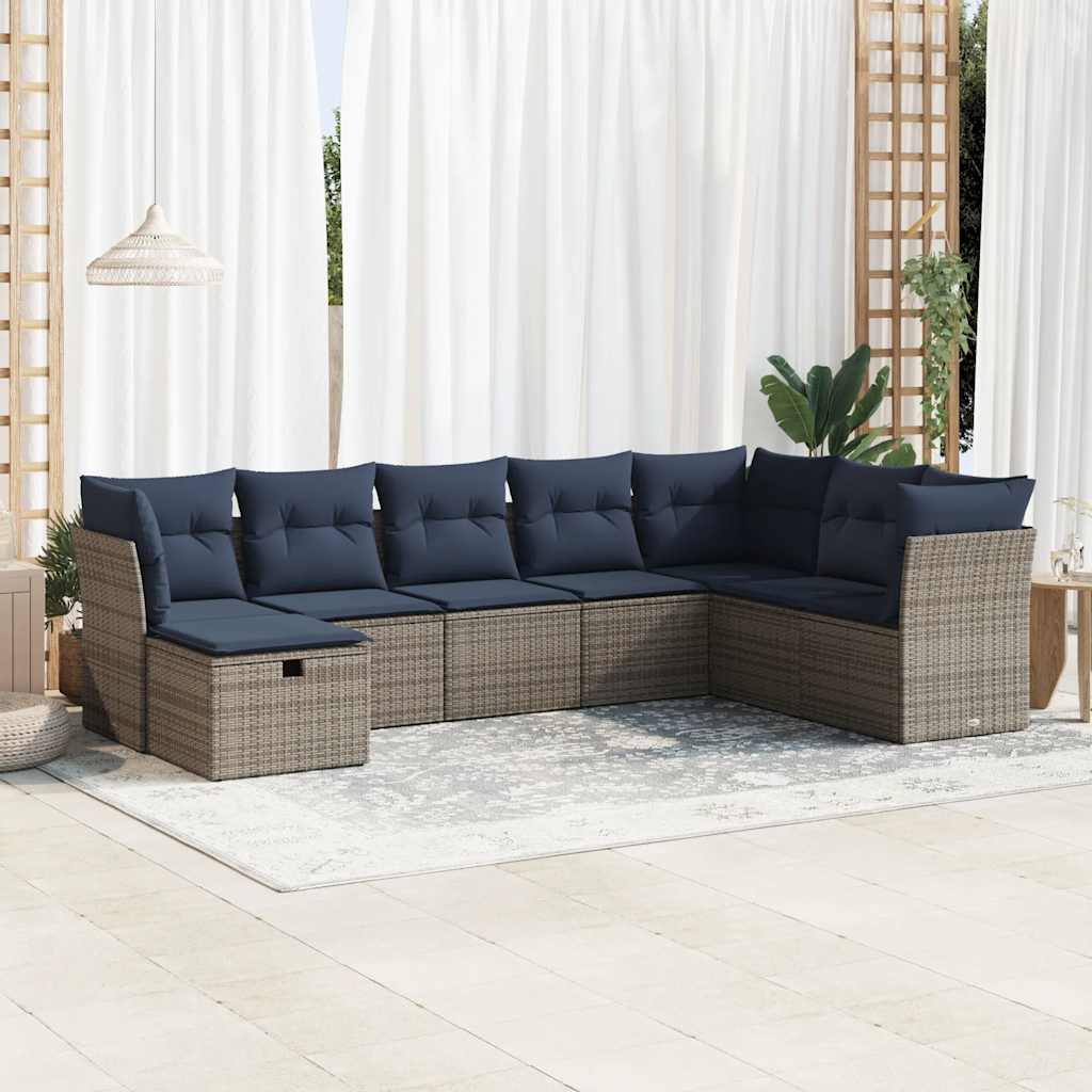Set Divano da Giardino 8 pz con Cuscini Grigio in Polyrattan