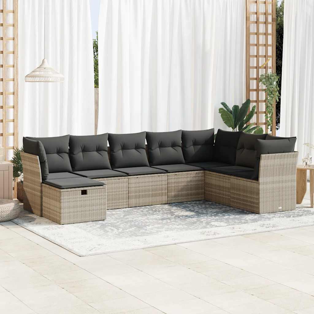 Set Divano da Giardino 8pz con Cuscini Grigio Chiaro Polyrattan - homemem39