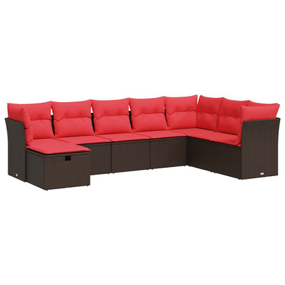 Set Divani da Giardino 8 pz con Cuscini Marrone in Polyrattan