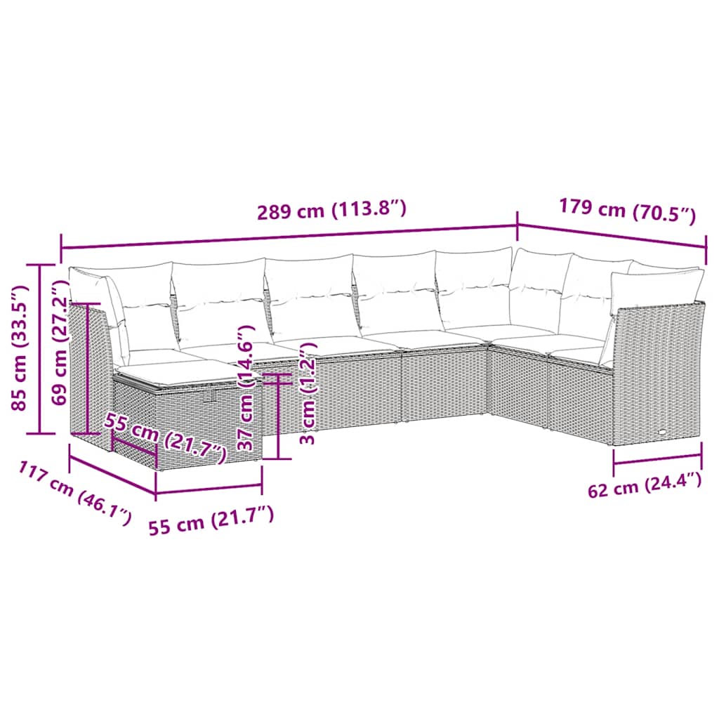 Set Divani da Giardino 8 pz con Cuscini Marrone in Polyrattan