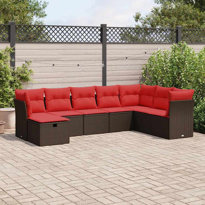 Set Divani da Giardino 8 pz con Cuscini Marrone in Polyrattan