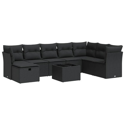 Set Divani da Giardino 9 pz con Cuscini Nero in Polyrattan | homemem39