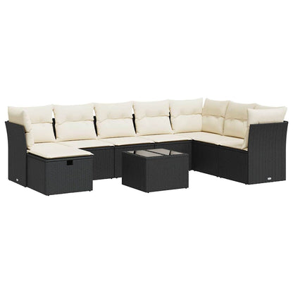 Set Divani da Giardino 9 pz con Cuscini Nero in Polyrattan