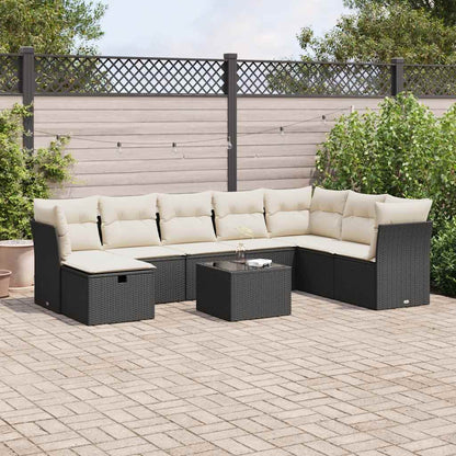 Set Divani da Giardino 9 pz con Cuscini Nero in Polyrattan