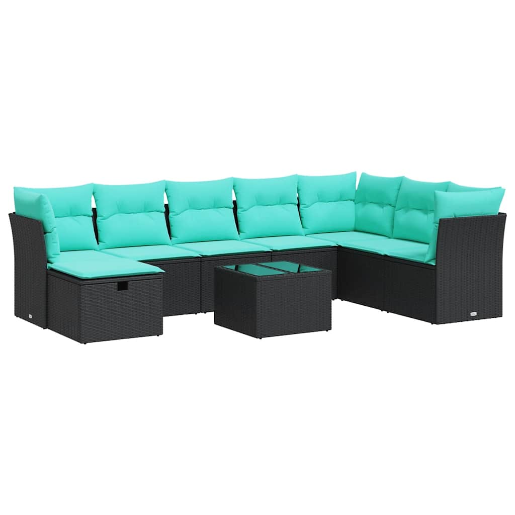 Set Divani da Giardino 9 pz con Cuscini Nero in Polyrattan | homemem39