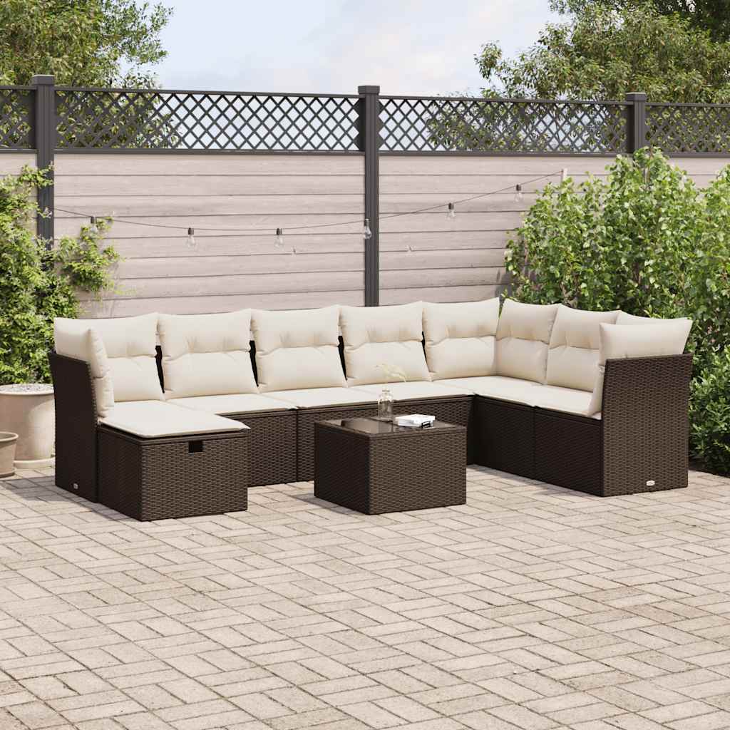 Set Divani da Giardino 9pz con Cuscini Marrone in Polyrattan - homemem39