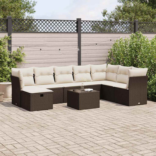 Set Divani da Giardino 9pz con Cuscini Marrone in Polyrattan - homemem39