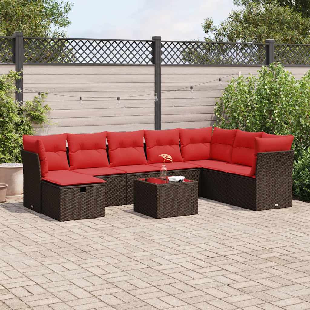 Set Divani da Giardino 9pz con Cuscini Marrone in Polyrattan | homemem39