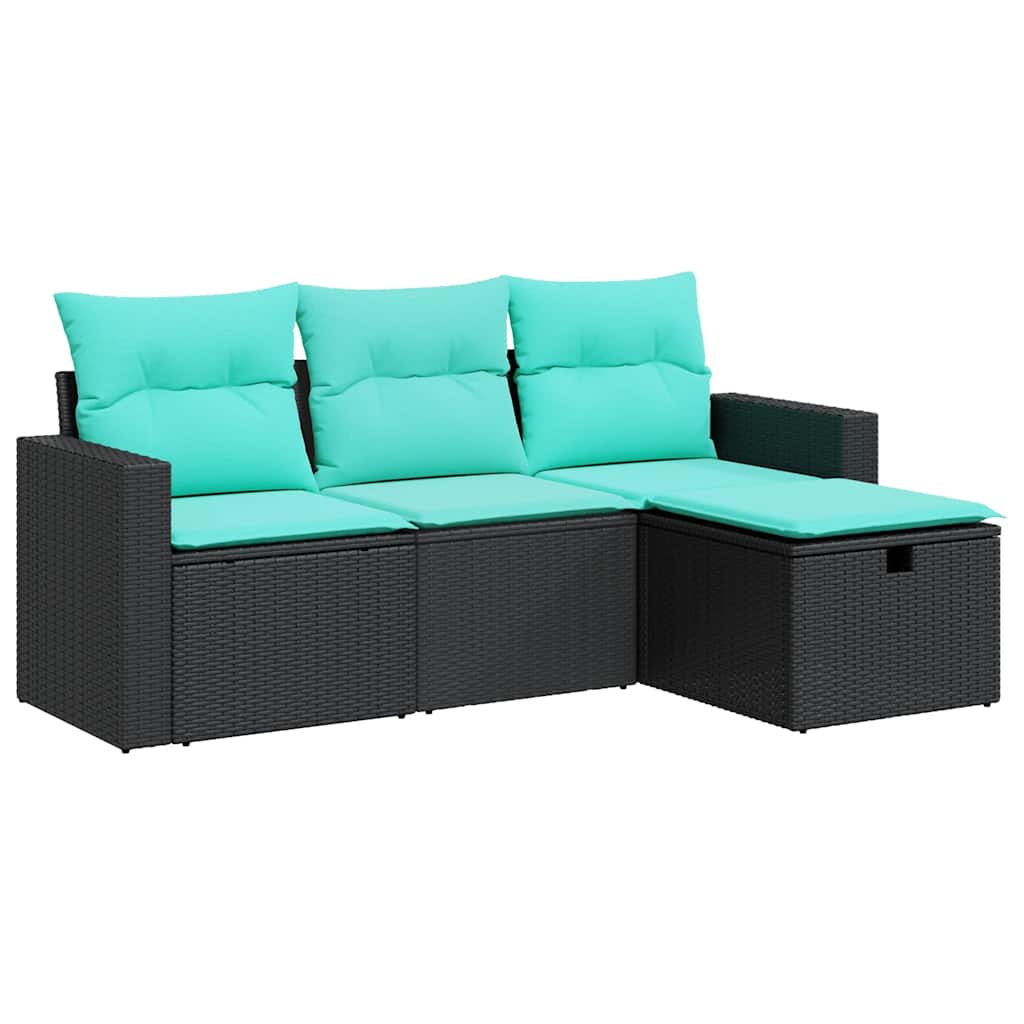 Set Divani da Giardino 4 pz con Cuscini Nero in Polyrattan | homemem39