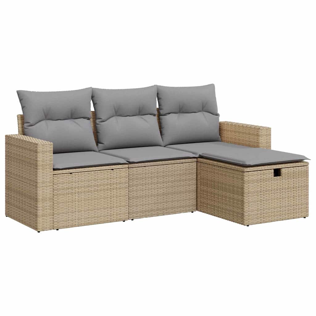 Set Divano da Giardino 4 pz con Cuscini Beige in Polyrattan - homemem39