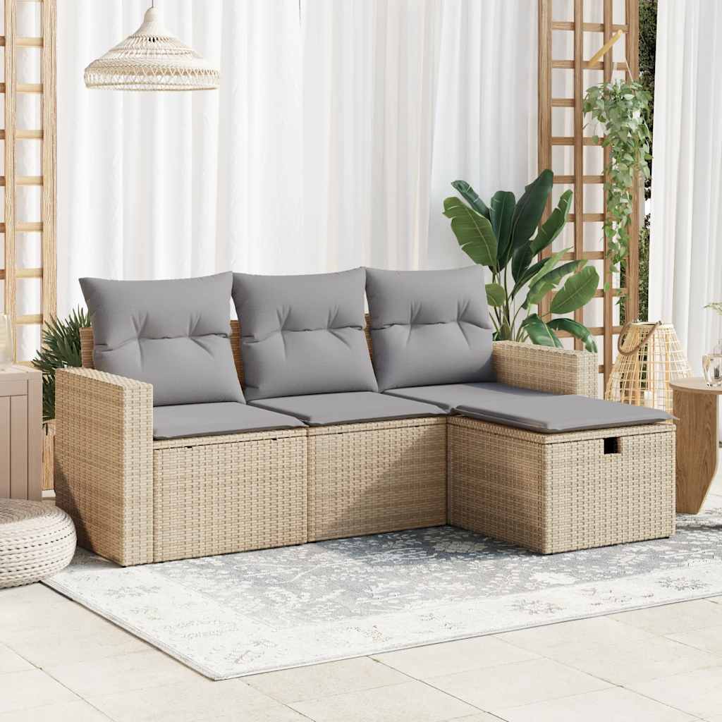 Set Divano da Giardino 4 pz con Cuscini Beige in Polyrattan - homemem39