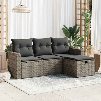 Set Divani da Giardino 4 pz con Cuscini in Polyrattan Grigio
