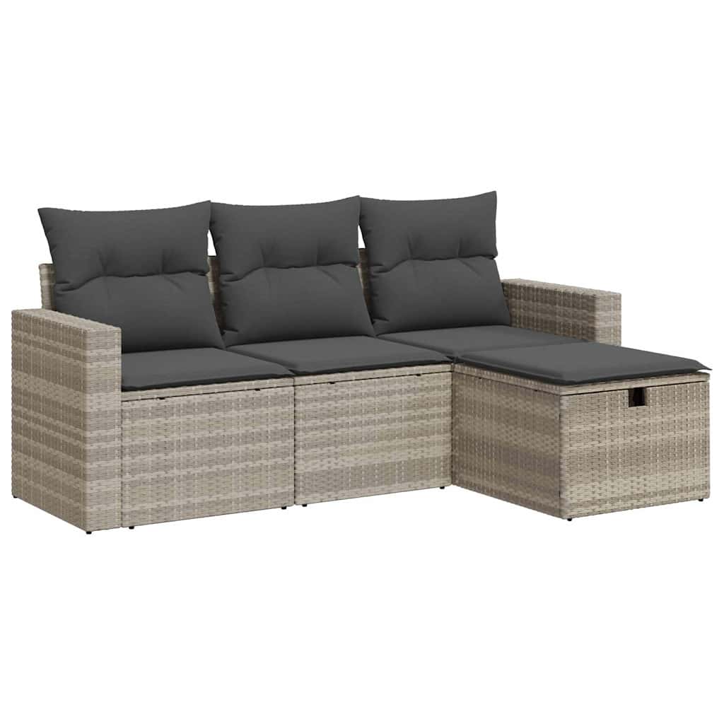 Set Divano da Giardino 4pz con Cuscini Grigio Chiaro Polyrattan - homemem39