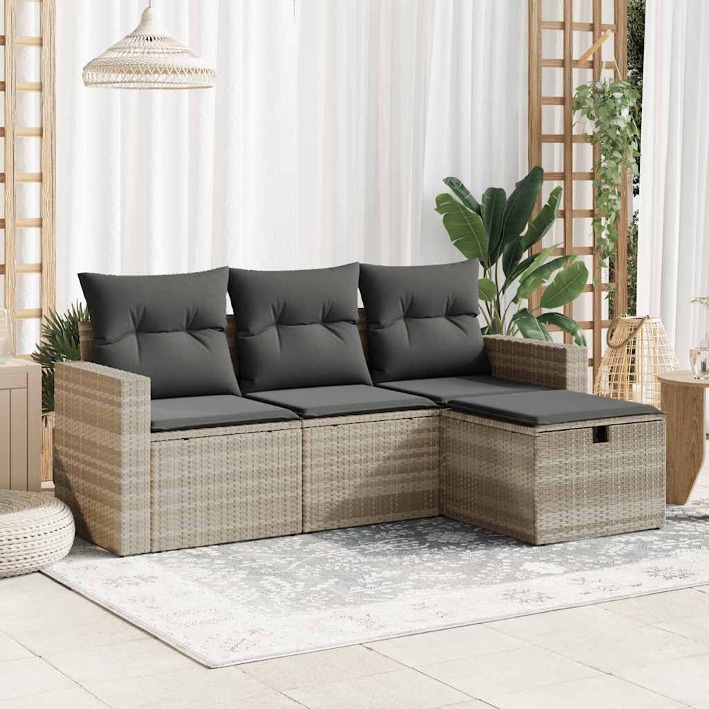 Set Divano da Giardino 4pz con Cuscini Grigio Chiaro Polyrattan - homemem39