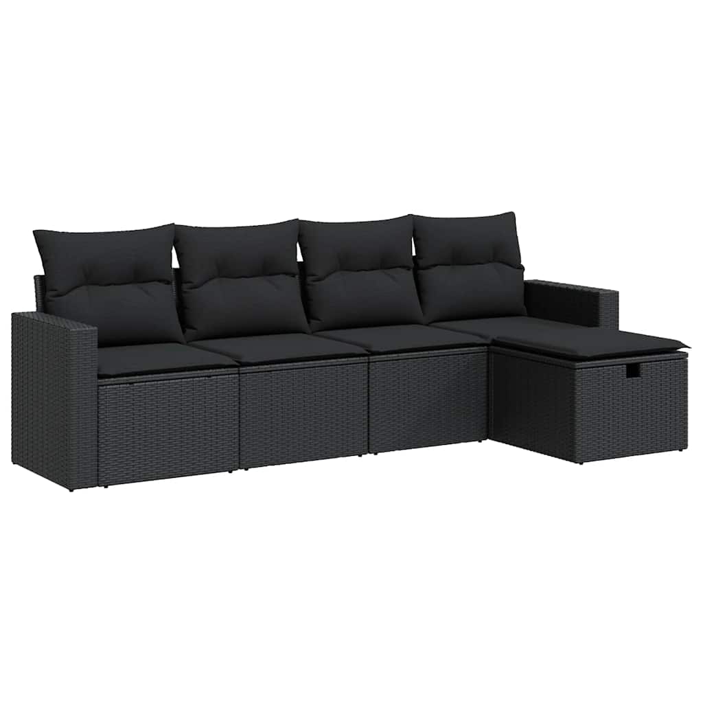 Set Divani da Giardino 5 pz con Cuscini in Polyrattan Nero | homemem39