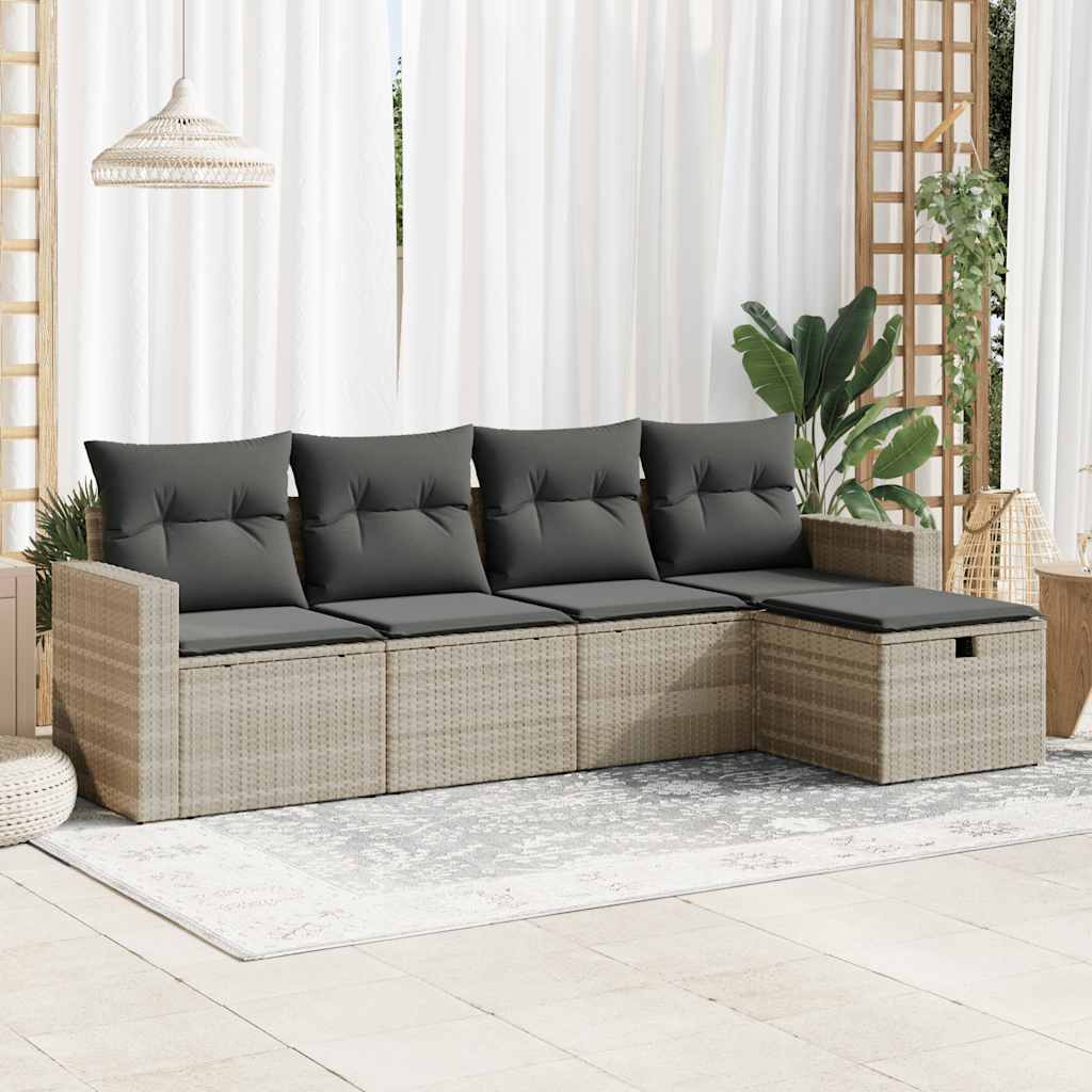 Set Divano da Giardino 5pz con Cuscini Grigio Chiaro Polyrattan - homemem39